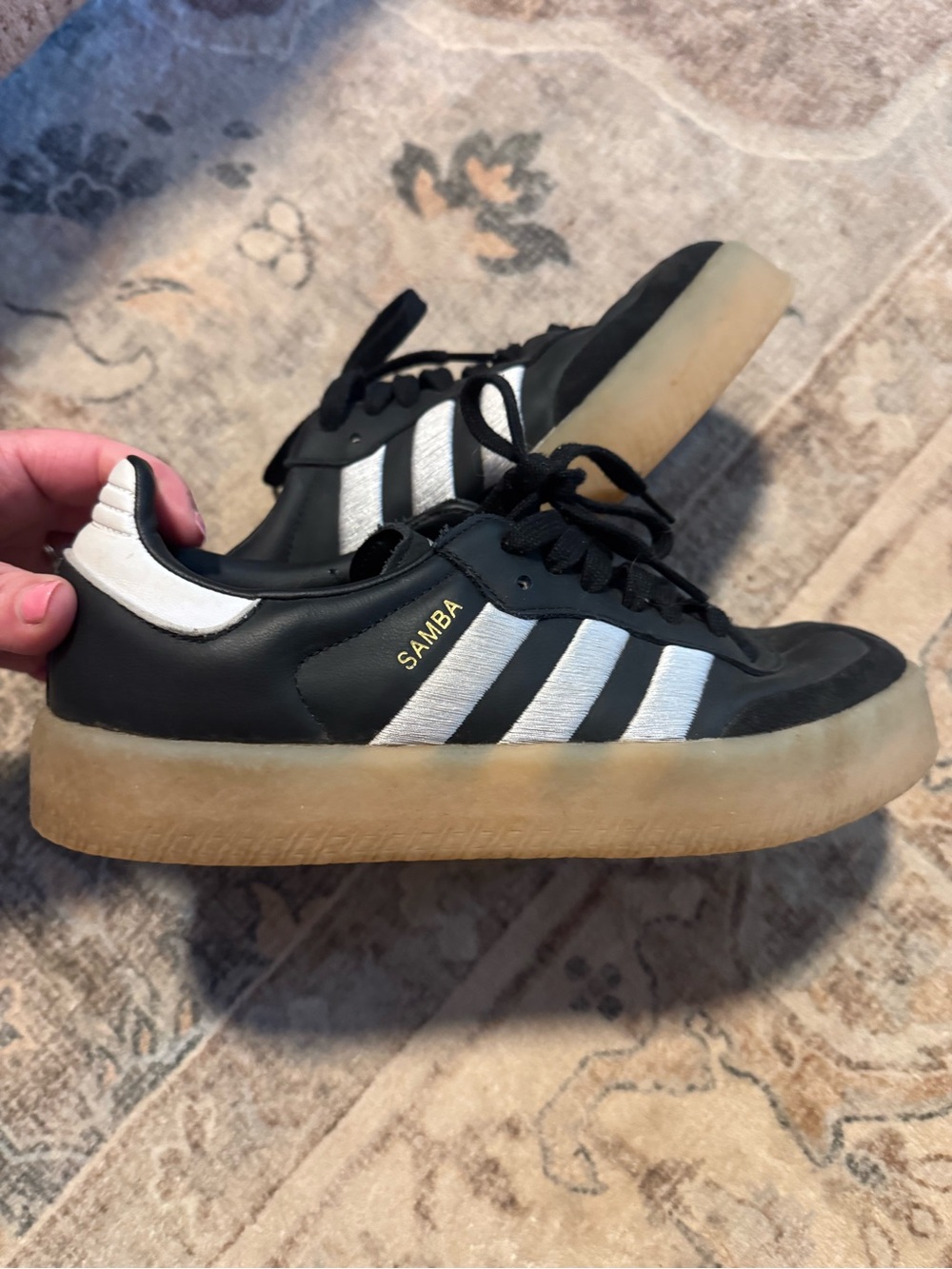 adidas Black White Samba with Gum Sole